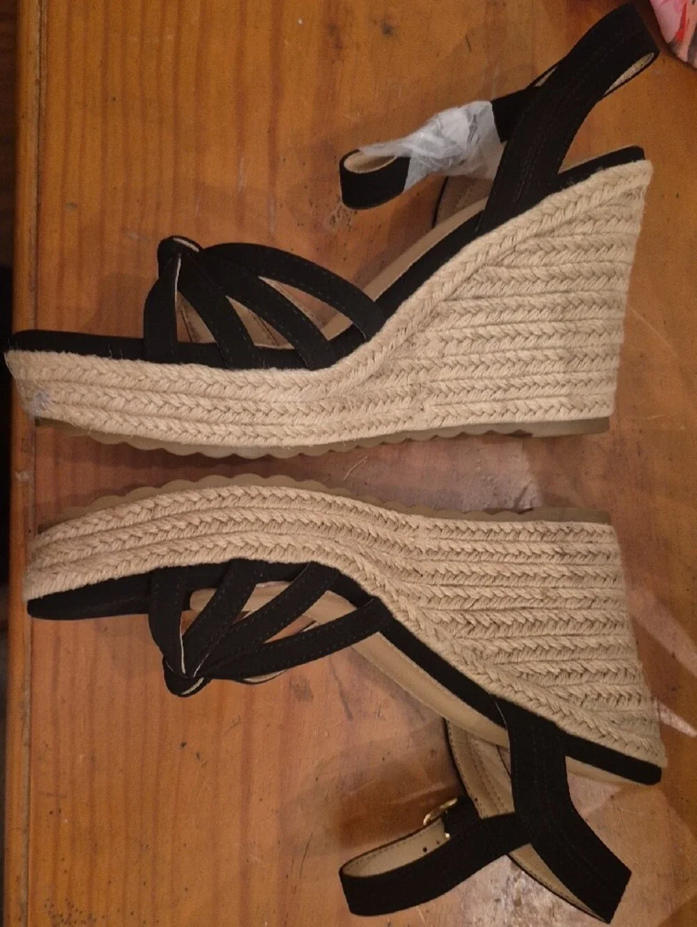 Black Espadrille Wedge Sandals - Women's Strappy Slingback